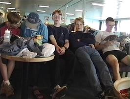 Craig, John, Oliver, Fergus and Julian passing the time on the very long ferry journey